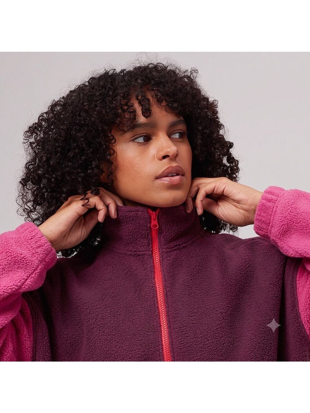 Stoic Backcountry Colorblock Sherpa Fleece Jacket Full Zip Cream Plum Pink Small